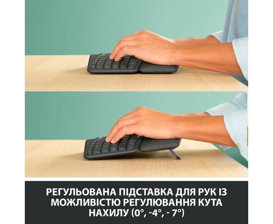 Клавиатура Logitech ERGO K860 Bluetooth/Wireless UA Black (920-010108), изображение 7 Клавиатура Logitech ERGO K860 Bluetooth/Wireless UA Black (920-010108), изображение 7