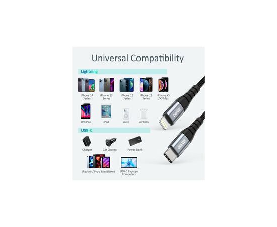 Дата кабель USB-C to Lightning 1.2m MFI Choetech (IP0039-BK), изображение 9 Дата кабель USB-C to Lightning 1.2m MFI Choetech (IP0039-BK), изображение 9