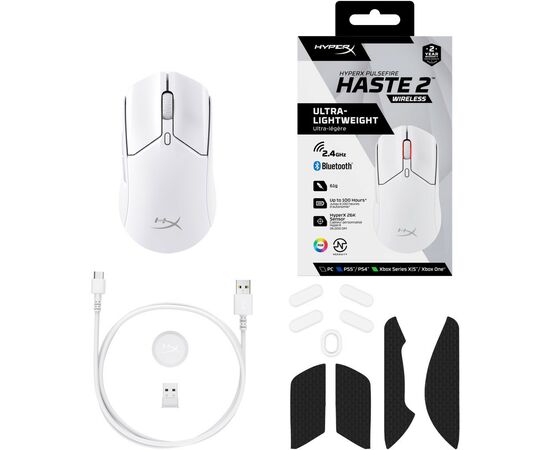 Мышка HyperX Pulsefire Haste 2 Wireless White (6N0A9AA), изображение 9 Мышка HyperX Pulsefire Haste 2 Wireless White (6N0A9AA), изображение 9