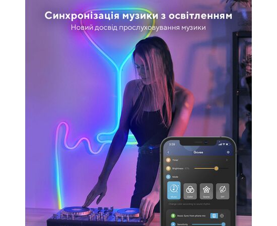 Светодиодная лента Govee Neon LED Strip Light 3м Білий (H61A03D1), изображение 9 Светодиодная лента Govee Neon LED Strip Light 3м Білий (H61A03D1), изображение 9