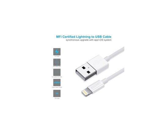 Дата кабель USB 2.0 AM to Lightning 1.8m 2.1A MFI White Choetech (IP0027-WH), изображение 5 Дата кабель USB 2.0 AM to Lightning 1.8m 2.1A MFI White Choetech (IP0027-WH), изображение 5