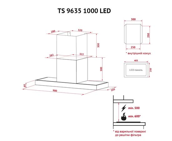 Витяжка кухонна Perfelli TS 9635 I/BL 1000 LED, зображення 12 Витяжка кухонна Perfelli TS 9635 I/BL 1000 LED, зображення 12