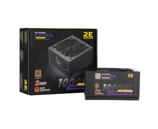 Блок живлення 2E GAMING EXTRA POWER (1000W), >90, 80+ Gold, 140mm, 1xMB 24pin(20+4), 2xCPU 8pin(4+4), 4xMolex, 6x (2E-EP1000GM-140)