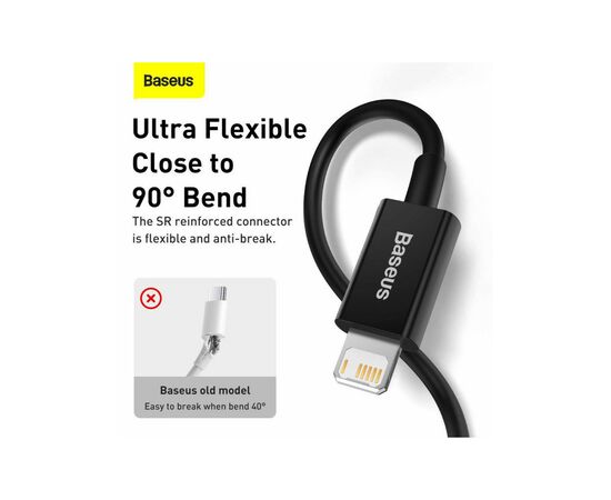Дата кабель USB 2.0 AM to Lightning 1.0m 2.4A Superior Series Black Baseus (CALYS-A01), изображение 9 Дата кабель USB 2.0 AM to Lightning 1.0m 2.4A Superior Series Black Baseus (CALYS-A01), изображение 9