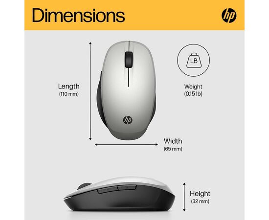Мишка HP Dual Mode Bluetooth/Wireless Silver (6CR72AA), зображення 10 Мишка HP Dual Mode Bluetooth/Wireless Silver (6CR72AA), зображення 10