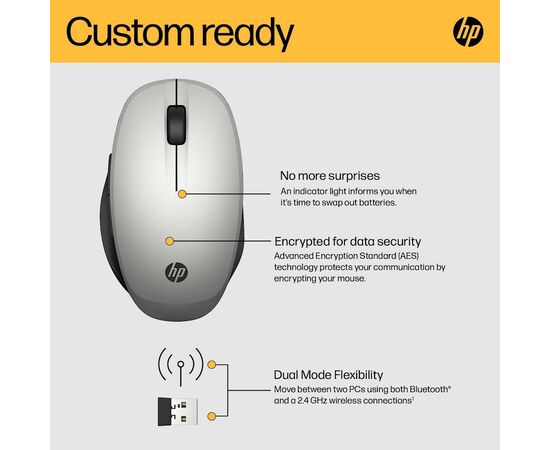 Мишка HP Dual Mode Bluetooth/Wireless Silver (6CR72AA), зображення 8 Мишка HP Dual Mode Bluetooth/Wireless Silver (6CR72AA), зображення 8