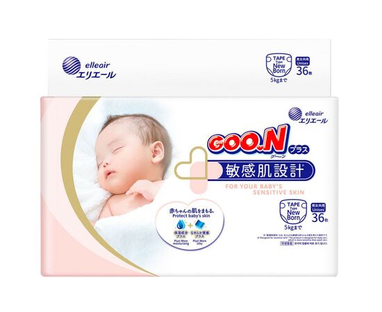 Подгузник GOO.N Plus для новорожденных до 5 кг размер SS на липучках 36 шт (843333)