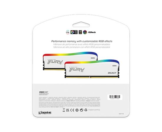 Модуль памяти для компьютера DDR4 32GB (2x16GB) 3600 MHz Beast White RGB SE Kingston Fury (ex.HyperX) (KF436C18BWAK2/32), изображение 5 Модуль памяти для компьютера DDR4 32GB (2x16GB) 3600 MHz Beast White RGB SE Kingston Fury (ex.HyperX) (KF436C18BWAK2/32), изображение 5