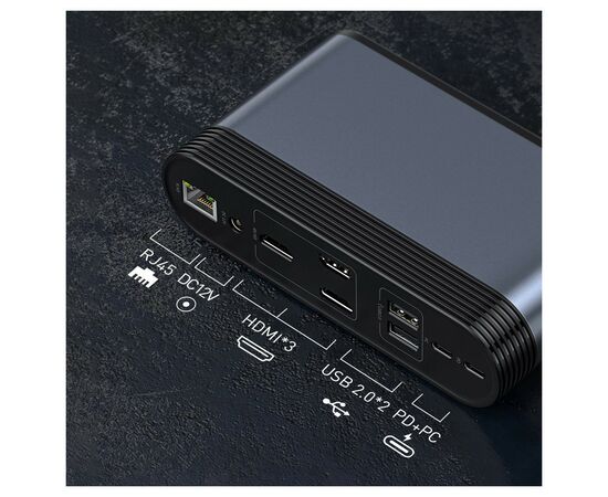 Концентратор Baseus USB3.2 Type-C to 3xHDMI/2xUSB-C/5xUSB/RJ45/SD/TRRS 3.5mm/PD 100W + PA 16 in 1 (CAHUB-DG0G), зображення 10 Концентратор Baseus USB3.2 Type-C to 3xHDMI/2xUSB-C/5xUSB/RJ45/SD/TRRS 3.5mm/PD 100W + PA 16 in 1 (CAHUB-DG0G), зображення 10