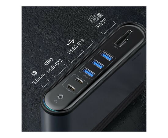 Концентратор Baseus USB3.2 Type-C to 3xHDMI/2xUSB-C/5xUSB/RJ45/SD/TRRS 3.5mm/PD 100W + PA 16 in 1 (CAHUB-DG0G), зображення 12 Концентратор Baseus USB3.2 Type-C to 3xHDMI/2xUSB-C/5xUSB/RJ45/SD/TRRS 3.5mm/PD 100W + PA 16 in 1 (CAHUB-DG0G), зображення 12