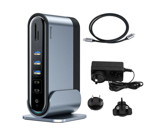 Концентратор Baseus USB3.2 Type-C to 3xHDMI/2xUSB-C/5xUSB/RJ45/SD/TRRS 3.5mm/PD 100W + PA 16 in 1 (CAHUB-DG0G), зображення 2 Концентратор Baseus USB3.2 Type-C to 3xHDMI/2xUSB-C/5xUSB/RJ45/SD/TRRS 3.5mm/PD 100W + PA 16 in 1 (CAHUB-DG0G), зображення 2