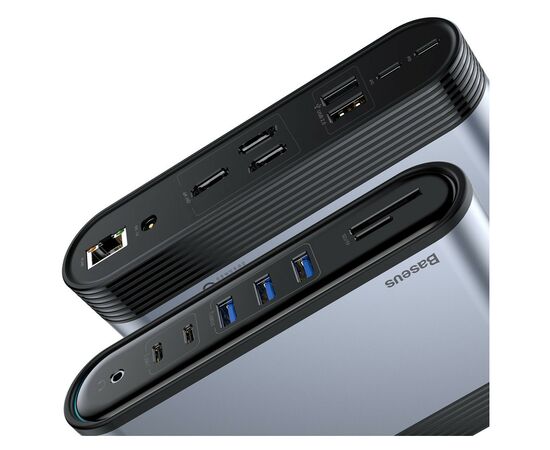 Концентратор Baseus USB3.2 Type-C to 3xHDMI/2xUSB-C/5xUSB/RJ45/SD/TRRS 3.5mm/PD 100W + PA 16 in 1 (CAHUB-DG0G), зображення 5 Концентратор Baseus USB3.2 Type-C to 3xHDMI/2xUSB-C/5xUSB/RJ45/SD/TRRS 3.5mm/PD 100W + PA 16 in 1 (CAHUB-DG0G), зображення 5