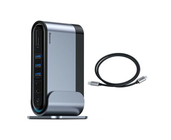 Концентратор Baseus USB3.2 Type-C to 3xHDMI/2xUSB-C/5xUSB/RJ45/SD/TRRS 3.5mm/PD 100W + PA 16 in 1 (CAHUB-DG0G), зображення 6 Концентратор Baseus USB3.2 Type-C to 3xHDMI/2xUSB-C/5xUSB/RJ45/SD/TRRS 3.5mm/PD 100W + PA 16 in 1 (CAHUB-DG0G), зображення 6