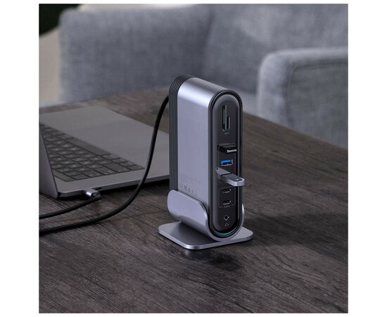Концентратор Baseus USB3.2 Type-C to 3xHDMI/2xUSB-C/5xUSB/RJ45/SD/TRRS 3.5mm/PD 100W + PA 16 in 1 (CAHUB-DG0G), зображення 7 Концентратор Baseus USB3.2 Type-C to 3xHDMI/2xUSB-C/5xUSB/RJ45/SD/TRRS 3.5mm/PD 100W + PA 16 in 1 (CAHUB-DG0G), зображення 7