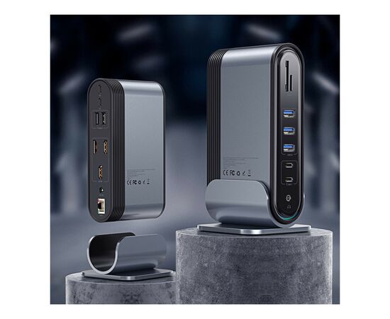 Концентратор Baseus USB3.2 Type-C to 3xHDMI/2xUSB-C/5xUSB/RJ45/SD/TRRS 3.5mm/PD 100W + PA 16 in 1 (CAHUB-DG0G), зображення 8 Концентратор Baseus USB3.2 Type-C to 3xHDMI/2xUSB-C/5xUSB/RJ45/SD/TRRS 3.5mm/PD 100W + PA 16 in 1 (CAHUB-DG0G), зображення 8