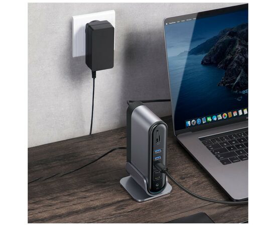Концентратор Baseus USB3.2 Type-C to 3xHDMI/2xUSB-C/5xUSB/RJ45/SD/TRRS 3.5mm/PD 100W + PA 16 in 1 (CAHUB-DG0G), зображення 9 Концентратор Baseus USB3.2 Type-C to 3xHDMI/2xUSB-C/5xUSB/RJ45/SD/TRRS 3.5mm/PD 100W + PA 16 in 1 (CAHUB-DG0G), зображення 9