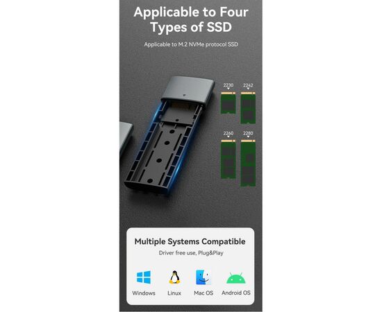 Карман внешний Vention SSD M.2 (NVME) M-key USB Type-C 3.2 gray (KPGH0), изображение 7 Карман внешний Vention SSD M.2 (NVME) M-key USB Type-C 3.2 gray (KPGH0), изображение 7