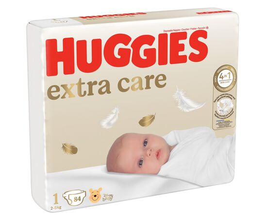 Подгузники Huggies Extra Care 1 (2-5 кг), 84 шт (5029053578057), изображение 2 Подгузники Huggies Extra Care 1 (2-5 кг), 84 шт (5029053578057), изображение 2