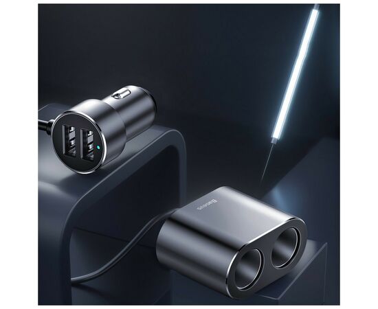 Зарядний пристрій Baseus High Efficiency One to Two Cigarette Lighte Black (CRDYQ-01), зображення 6 Зарядний пристрій Baseus High Efficiency One to Two Cigarette Lighte Black (CRDYQ-01), зображення 6