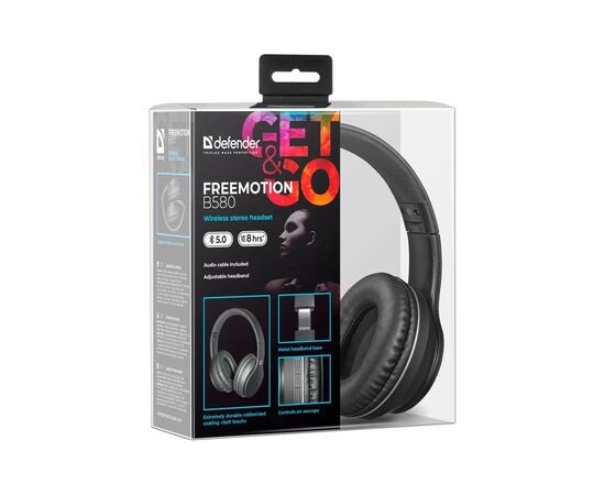 Наушники Defender FreeMotion B580 Bluetooth Black (63580), изображение 10 Наушники Defender FreeMotion B580 Bluetooth Black (63580), изображение 10