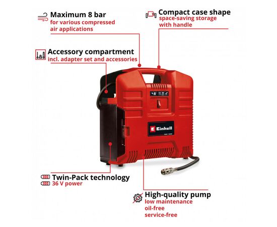 Автомобильный компрессор Einhell TE-AC 36/8 Li OF Set-Solo PXC (без АКБ и ЗУ) (4020440), изображение 11