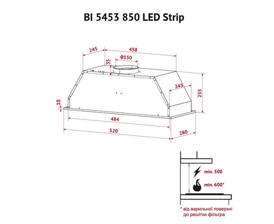 Витяжка кухонна Perfelli BI 5453 WH 850 LED Strip, зображення 12 Витяжка кухонна Perfelli BI 5453 WH 850 LED Strip, зображення 12