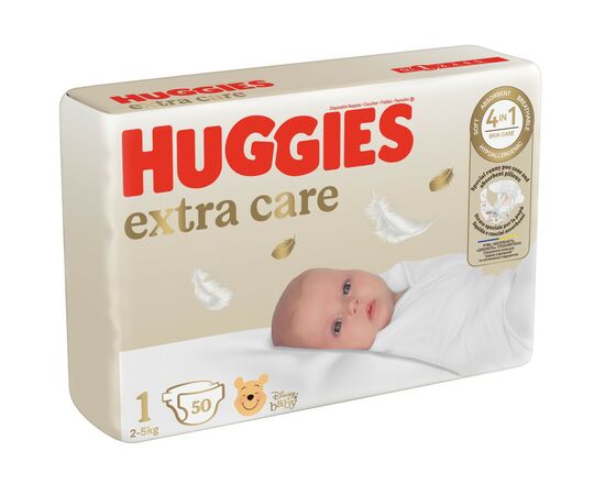 Подгузники Huggies Extra Care 1 (2-5 кг), 50 шт (5029053564883), изображение 2 Подгузники Huggies Extra Care 1 (2-5 кг), 50 шт (5029053564883), изображение 2