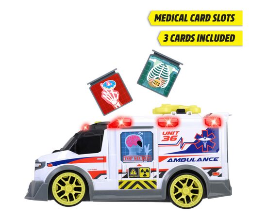 Спецтехніка Dickie Toys Функціональний автомобіль Швидка допомога з аксесуарами зі звуком та світловими ефектами 41 см (3307003), зображення 4 Спецтехніка Dickie Toys Функціональний автомобіль Швидка допомога з аксесуарами зі звуком та світловими ефектами 41 см (3307003), зображення 4