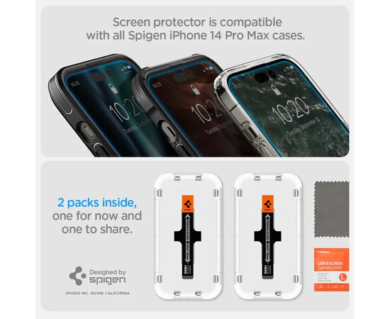 Стекло защитное Spigen Apple Iphone 14 Pro Max Glas tR EZ Fit (2 Pack), Clear (AGL05202), изображение 2 Стекло защитное Spigen Apple Iphone 14 Pro Max Glas tR EZ Fit (2 Pack), Clear (AGL05202), изображение 2