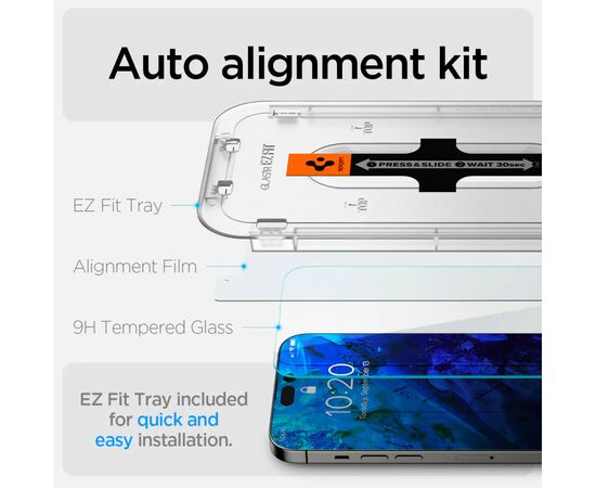 Стекло защитное Spigen Apple Iphone 14 Pro Max Glas tR EZ Fit (2 Pack), Clear (AGL05202), изображение 6 Стекло защитное Spigen Apple Iphone 14 Pro Max Glas tR EZ Fit (2 Pack), Clear (AGL05202), изображение 6