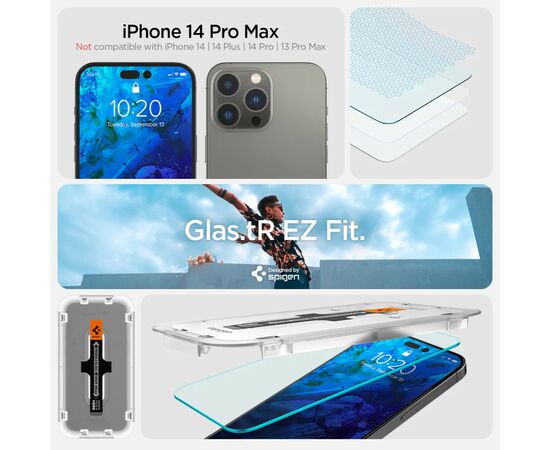 Стекло защитное Spigen Apple Iphone 14 Pro Max Glas tR EZ Fit (2 Pack), Clear (AGL05202), изображение 7 Стекло защитное Spigen Apple Iphone 14 Pro Max Glas tR EZ Fit (2 Pack), Clear (AGL05202), изображение 7