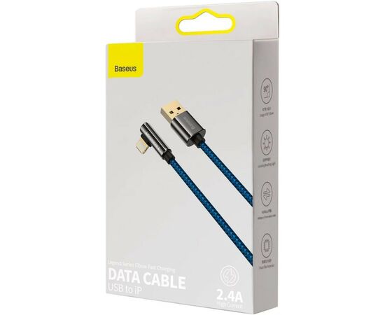 Дата кабель USB 2.0 AM to Lightning 1.0m CACS 2.4A 90 Legend Series Elbow Blue Baseus (CACS000003), зображення 5 Дата кабель USB 2.0 AM to Lightning 1.0m CACS 2.4A 90 Legend Series Elbow Blue Baseus (CACS000003), зображення 5