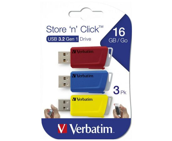 USB флеш накопичувач Verbatim 3x16GB Store 'n' Click Red/Blue/Yellow USB 3.2 (49306), зображення 12 USB флеш накопичувач Verbatim 3x16GB Store 'n' Click Red/Blue/Yellow USB 3.2 (49306), зображення 12