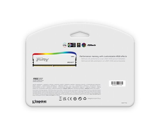 Модуль памяти для компьютера DDR4 16GB 3600 MHz Beast White RGB SE Kingston Fury (ex.HyperX) (KF436C18BWA/16), изображение 5 Модуль памяти для компьютера DDR4 16GB 3600 MHz Beast White RGB SE Kingston Fury (ex.HyperX) (KF436C18BWA/16), изображение 5