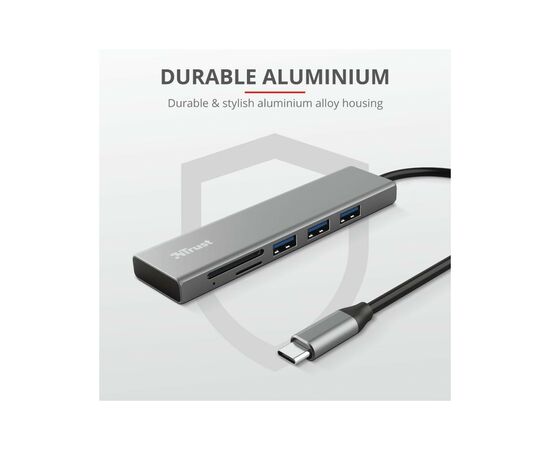 Концентратор Trust HALYX FAST 3USB+CARD READER USB-C ALUMINIUM (24191_TRUST), изображение 10 Концентратор Trust HALYX FAST 3USB+CARD READER USB-C ALUMINIUM (24191_TRUST), изображение 10