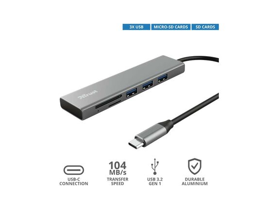 Концентратор Trust HALYX FAST 3USB+CARD READER USB-C ALUMINIUM (24191_TRUST), изображение 11 Концентратор Trust HALYX FAST 3USB+CARD READER USB-C ALUMINIUM (24191_TRUST), изображение 11