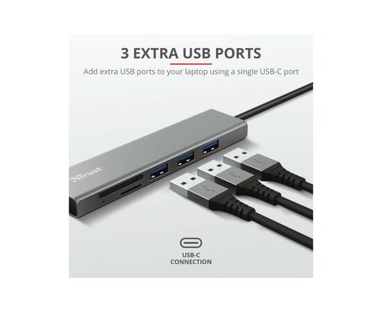 Концентратор Trust HALYX FAST 3USB+CARD READER USB-C ALUMINIUM (24191_TRUST), изображение 6 Концентратор Trust HALYX FAST 3USB+CARD READER USB-C ALUMINIUM (24191_TRUST), изображение 6