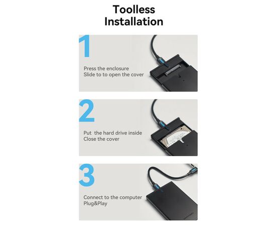 Карман внешний Vention 2.5" HDD/SSD USB 3.0 Micro-B Black (KPAB0), изображение 7 Карман внешний Vention 2.5" HDD/SSD USB 3.0 Micro-B Black (KPAB0), изображение 7