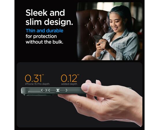 Чехол для мобильного телефона Spigen Apple iPhone 15 Pro Optik Armor MagFit Abyss Green (ACS06739), изображение 10 Чехол для мобильного телефона Spigen Apple iPhone 15 Pro Optik Armor MagFit Abyss Green (ACS06739), изображение 10