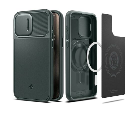Чехол для мобильного телефона Spigen Apple iPhone 15 Pro Optik Armor MagFit Abyss Green (ACS06739), изображение 5 Чехол для мобильного телефона Spigen Apple iPhone 15 Pro Optik Armor MagFit Abyss Green (ACS06739), изображение 5