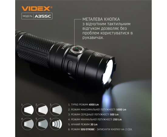 Фонарь Videx VLF-A355C 4000Lm 5000K (VLF-A355C), изображение 7 Фонарь Videx VLF-A355C 4000Lm 5000K (VLF-A355C), изображение 7