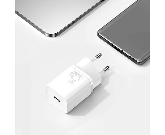 Зарядное устройство Baseus 1xUSB 25W (USB-C) + Cable Type-C white (TZCCSUP-L02), изображение 11 Зарядное устройство Baseus 1xUSB 25W (USB-C) + Cable Type-C white (TZCCSUP-L02), изображение 11