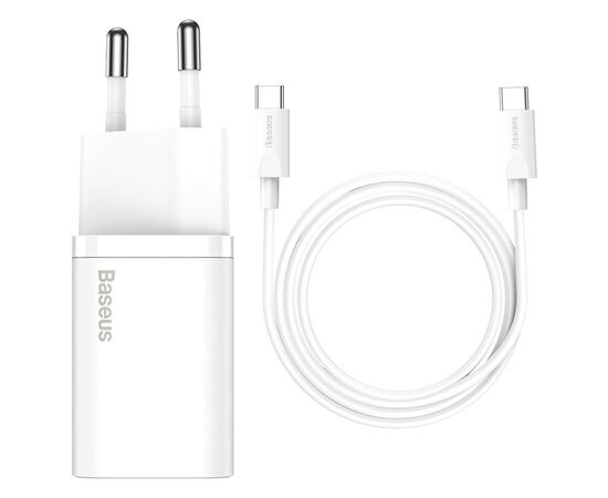 Зарядное устройство Baseus 1xUSB 25W (USB-C) + Cable Type-C white (TZCCSUP-L02), изображение 6 Зарядное устройство Baseus 1xUSB 25W (USB-C) + Cable Type-C white (TZCCSUP-L02), изображение 6