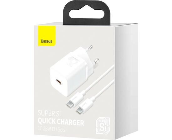 Зарядное устройство Baseus 1xUSB 25W (USB-C) + Cable Type-C white (TZCCSUP-L02), изображение 8 Зарядное устройство Baseus 1xUSB 25W (USB-C) + Cable Type-C white (TZCCSUP-L02), изображение 8