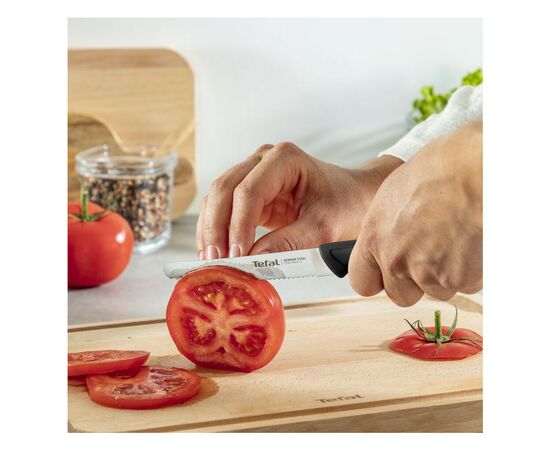 Кухонный нож Tefal ColorFood зубчастий 10 см Чорний (K2731304), изображение 8 Кухонный нож Tefal ColorFood зубчастий 10 см Чорний (K2731304), изображение 8