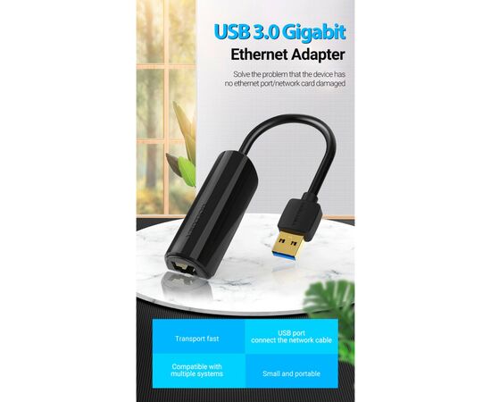 Переходник USB 3.0 to Ethernet RJ45 1000Mb black Vention (CEHBB), изображение 3 Переходник USB 3.0 to Ethernet RJ45 1000Mb black Vention (CEHBB), изображение 3
