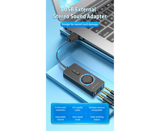 Звуковая плата Vention Audio USB 3х3,5mm jack 0.15m Volume Control (CDRBB), изображение 3 Звуковая плата Vention Audio USB 3х3,5mm jack 0.15m Volume Control (CDRBB), изображение 3