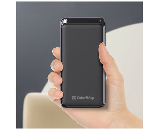 Батарея универсальная ColorWay 20 000 mAh Slim PD/20W, QC/3.0 USB-C/Micro-USB/USB-A Black (CW-PB200LPG3BK-PD), изображение 10 Батарея универсальная ColorWay 20 000 mAh Slim PD/20W, QC/3.0 USB-C/Micro-USB/USB-A Black (CW-PB200LPG3BK-PD), изображение 10
