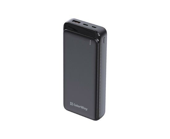 Батарея универсальная ColorWay 20 000 mAh Slim PD/20W, QC/3.0 USB-C/Micro-USB/USB-A Black (CW-PB200LPG3BK-PD), изображение 2 Батарея универсальная ColorWay 20 000 mAh Slim PD/20W, QC/3.0 USB-C/Micro-USB/USB-A Black (CW-PB200LPG3BK-PD), изображение 2