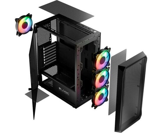 Корпус Logic concept PORTOS MESH+GLASS ARGB fans 4x120mm BLACK (AT-PORTOS-10-0000000-0002), зображення 11 Корпус Logic concept PORTOS MESH+GLASS ARGB fans 4x120mm BLACK (AT-PORTOS-10-0000000-0002), зображення 11